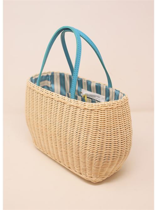 Bag in wicker with turquoise leather handle Laboratorio Capri | 113NATURCH